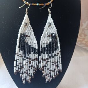 Chic Beaded Fringe Earrings in Black and White